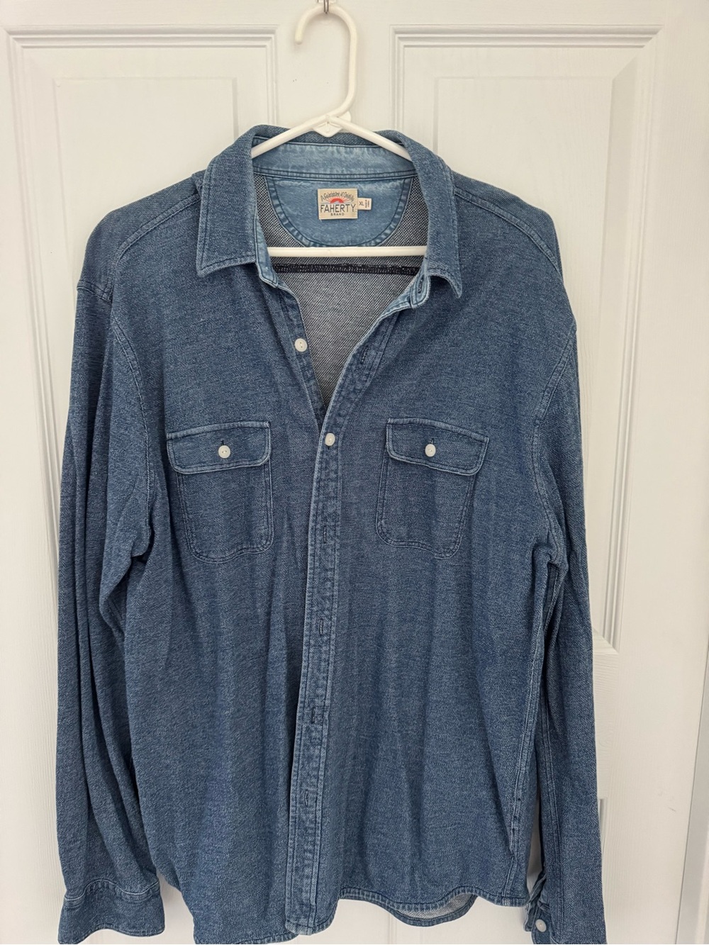 Faherty Denim-Look Button Down Shirt in Washed Blue